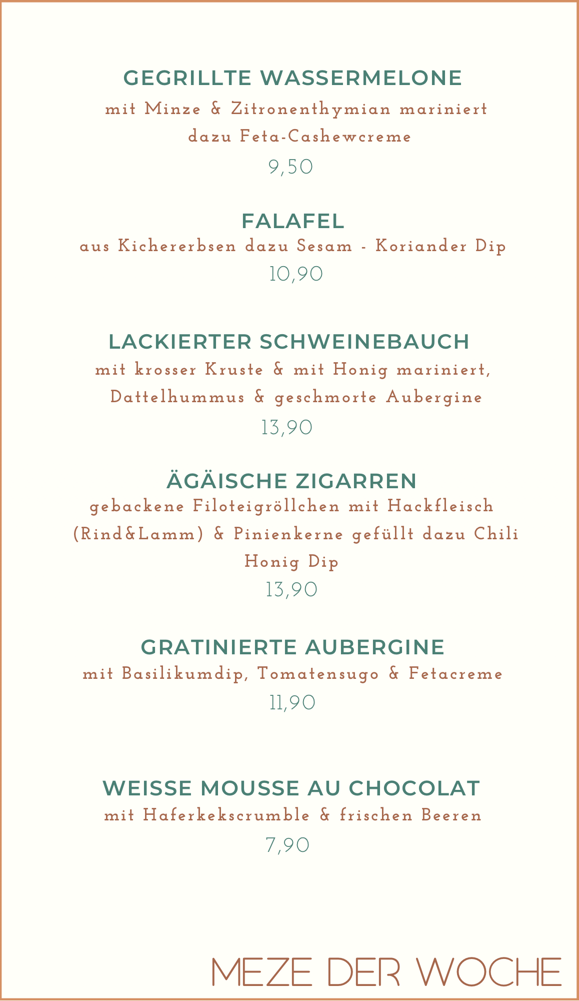 Aktuelle Wochenkarte
